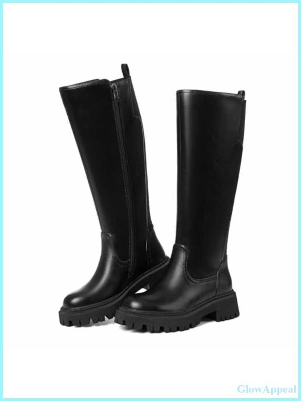 Wide Calf Knee High Riding Boots Faux Leather Low Heel Platform